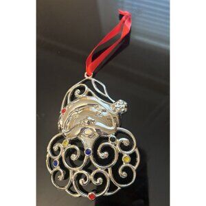 Lenox Silver Metal Santa Claus Ornament Christmas Tree Holiday Crystal Jewels 4"